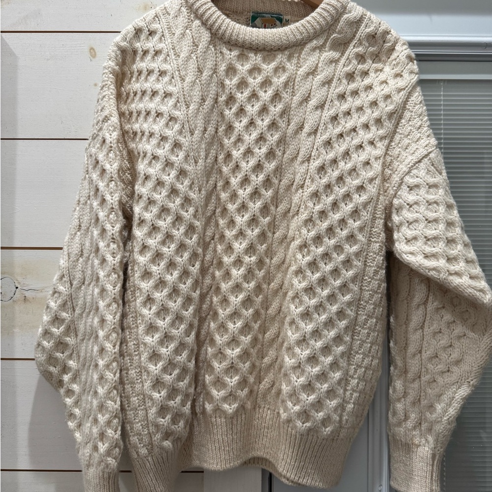 Elegant Cream Cable Knit Crewneck Sweater